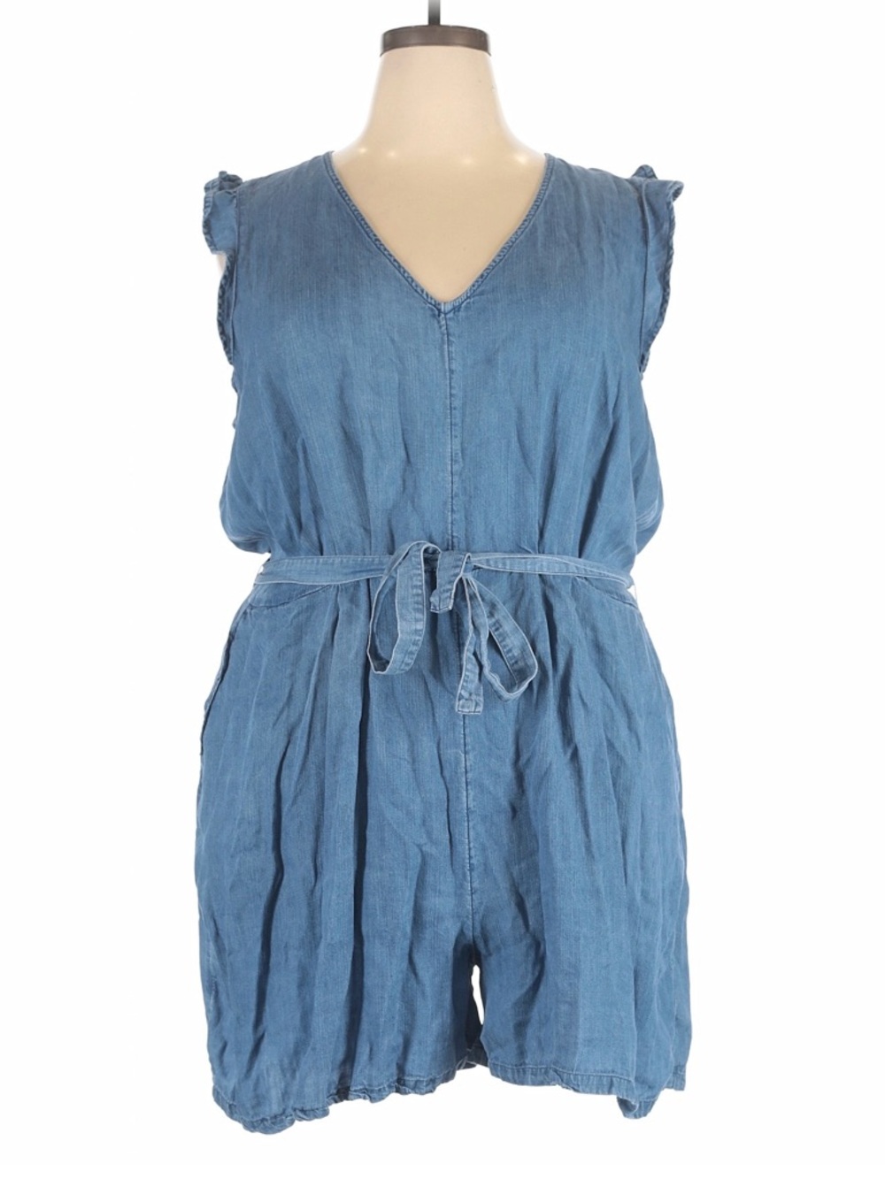 Old Navy Light Blue Chambray Romper with Tie Waist